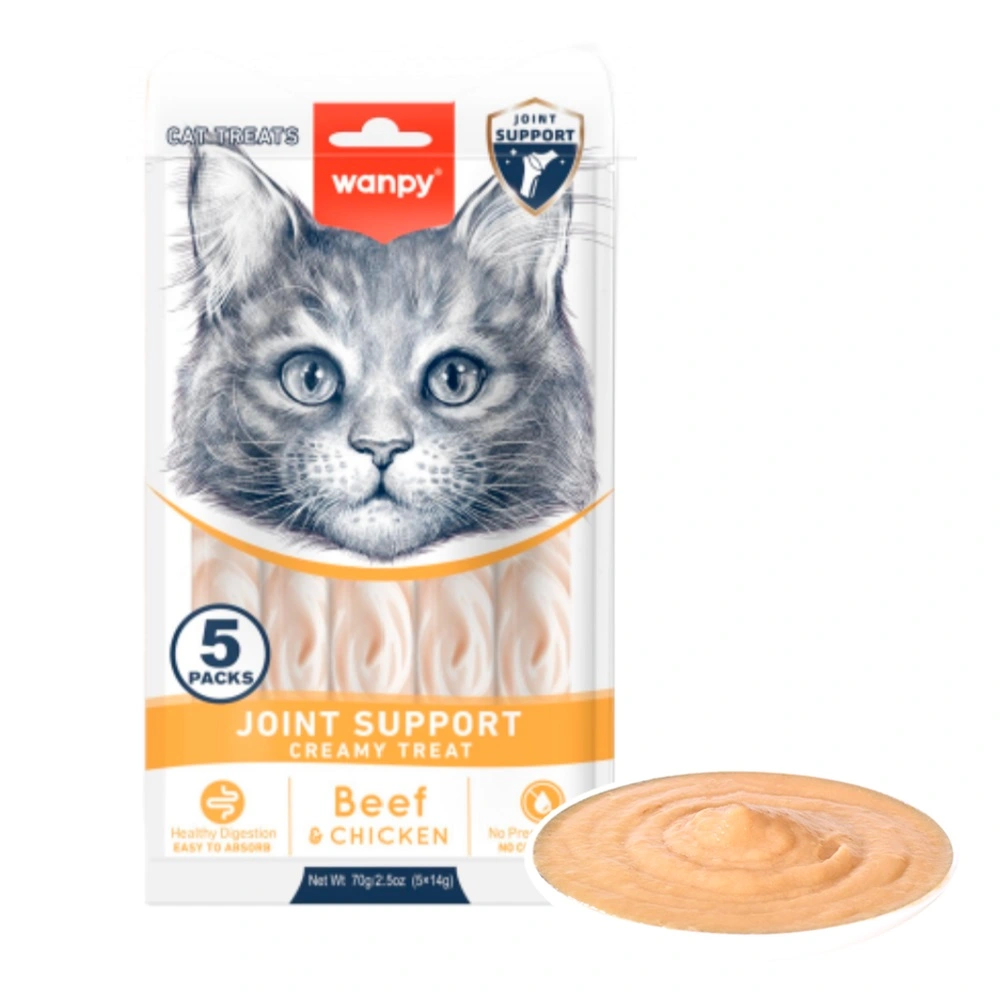 Wanpy Kat Funktionel Cremet Slikbar Godbid Ledstøtte oksekød & Kylling 70 g (5x14g)